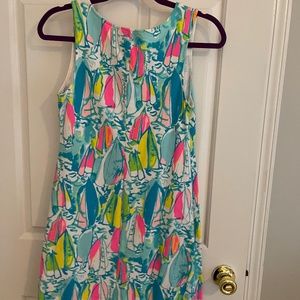 Summer dress multi color-beautiful pattern with a gold trim